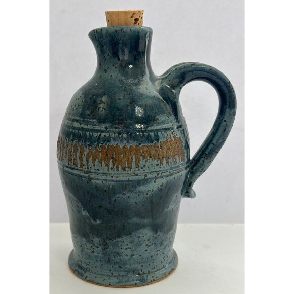 Other - Hand Thrown Pottery  Jug Speckled Blue & Brown Glazed Ceramic Pitcher Cork Lid